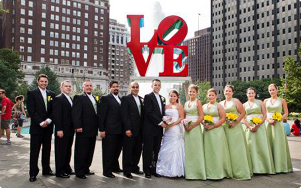 large wedding party Philadelphia love park trolley rental